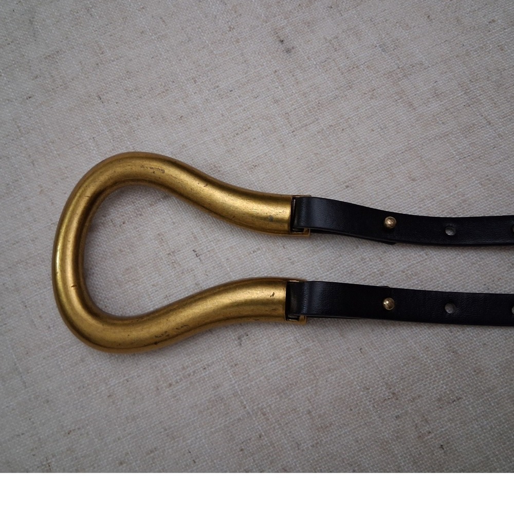 Unbranded Vintage Leather Wrap Belt Women XL Black Gold Sculptural Brass Buckle